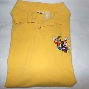 Disney Catalog Mens LRG Mickey Mouse Goofy Vintage Yellow Polo Shirt Embroidered